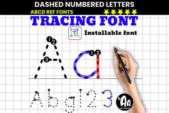 Dashed Numbered Letters Tracing Font for Marketing